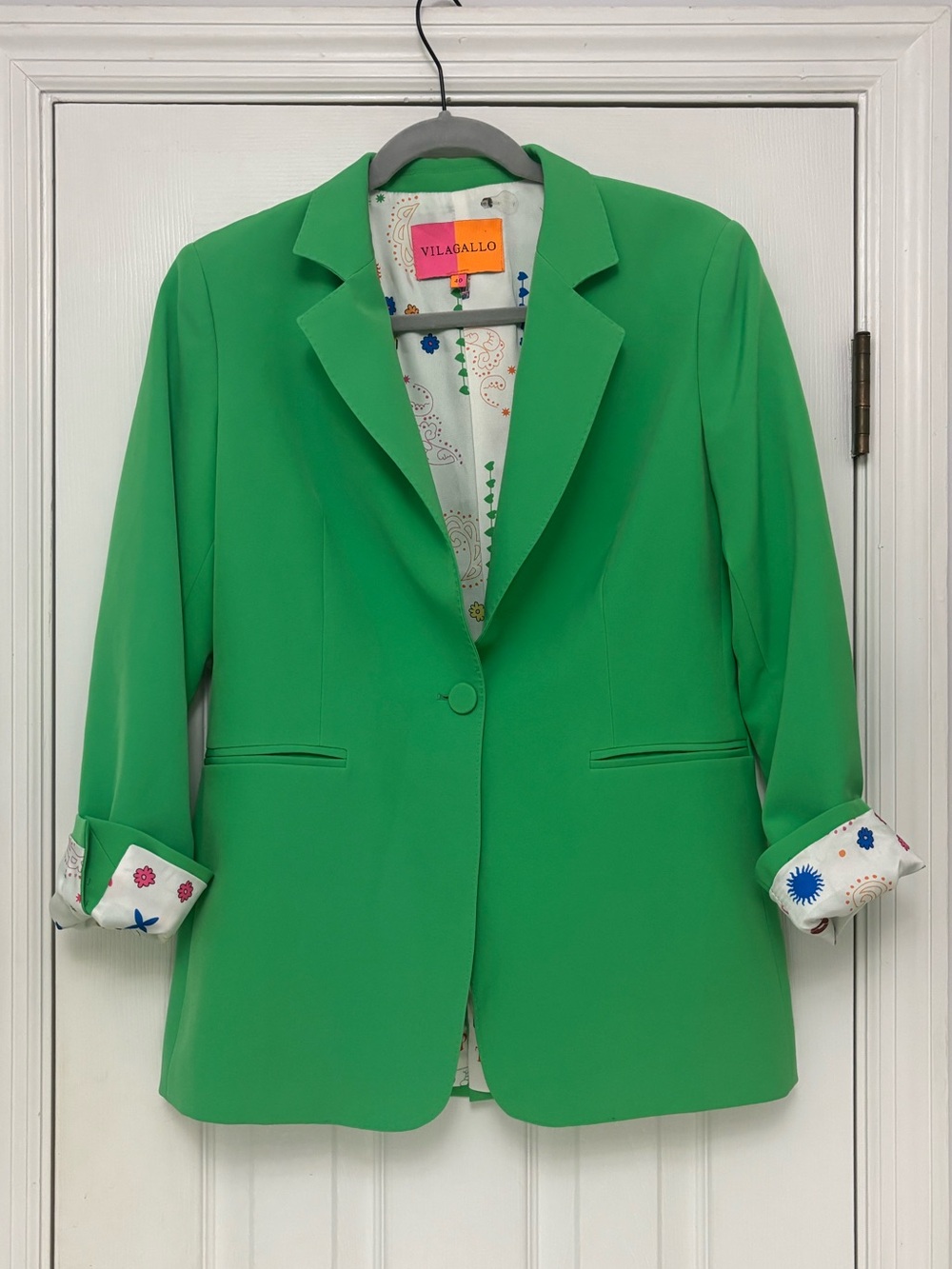 Vilagallo Kelly Green Blazer Printed Lining Tailored Jacket Size 40 6 - Picture 2 of 9